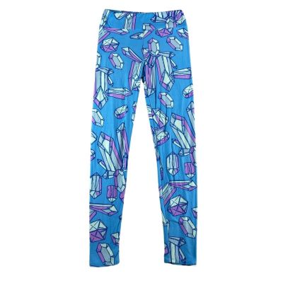 LuLaRoe Leggings Womens One Size Blue Pants Diamonds Crystals Print Activewear